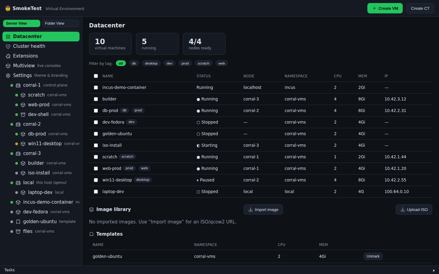 Datacenter view of the unified demo fleet