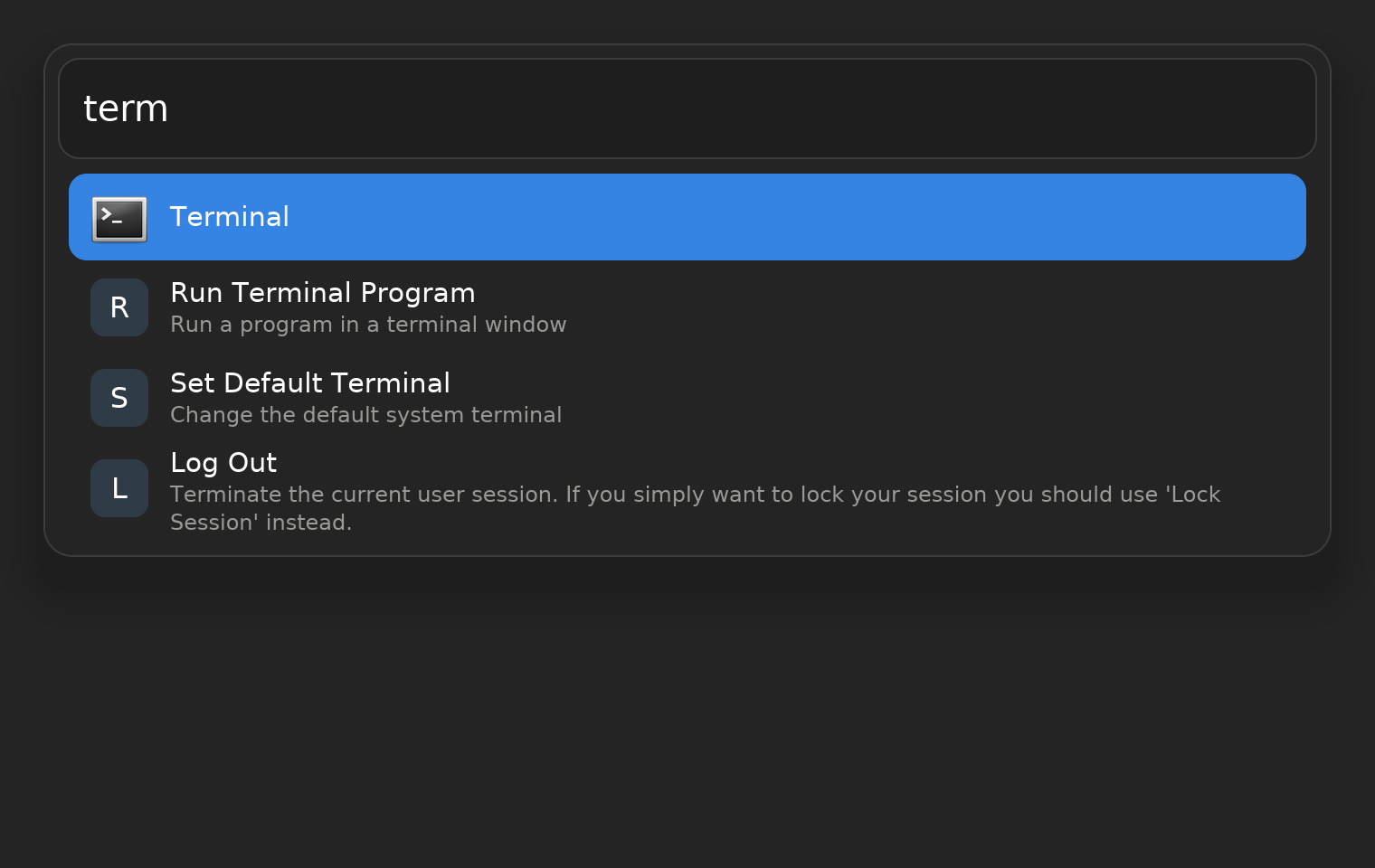 Compass searching applications and commands for "term"